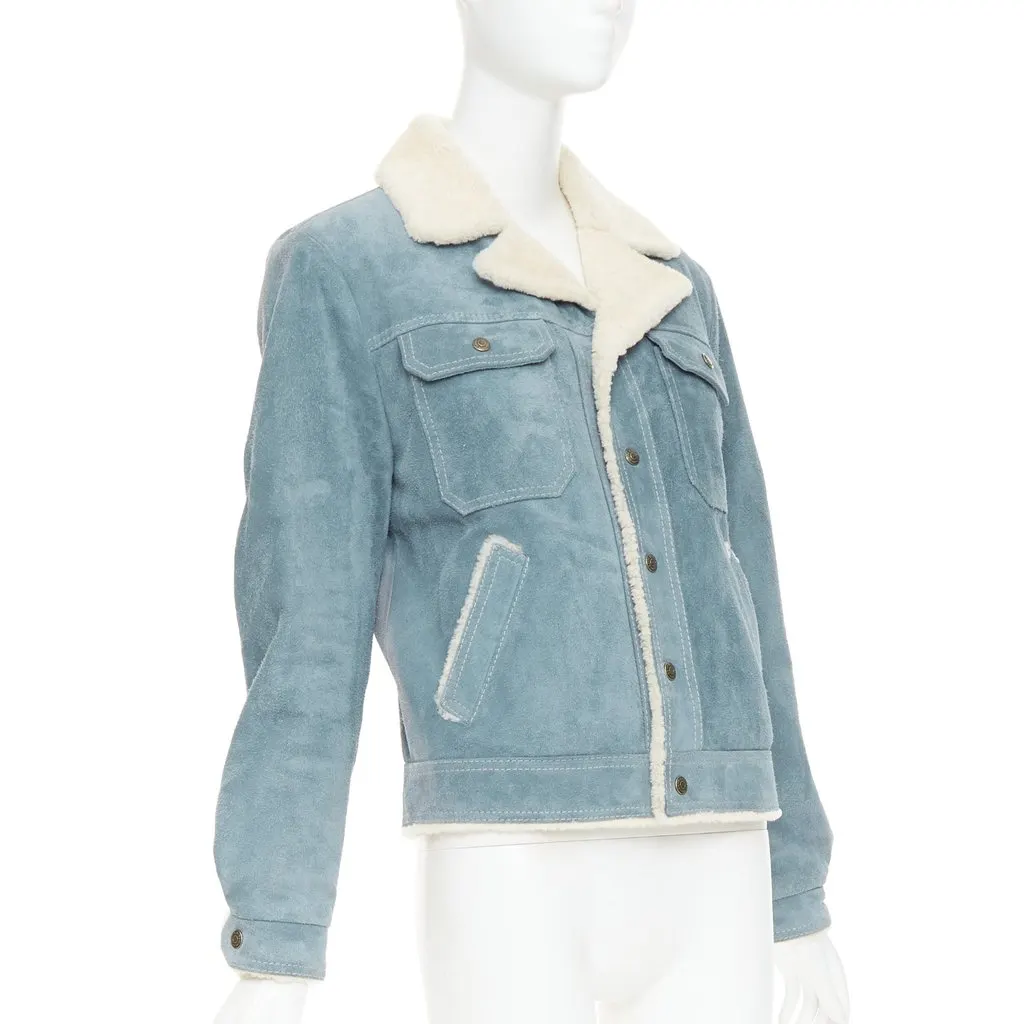 Saint Laurent Blue Suede Coat Blue Suede Fair - Inside View
