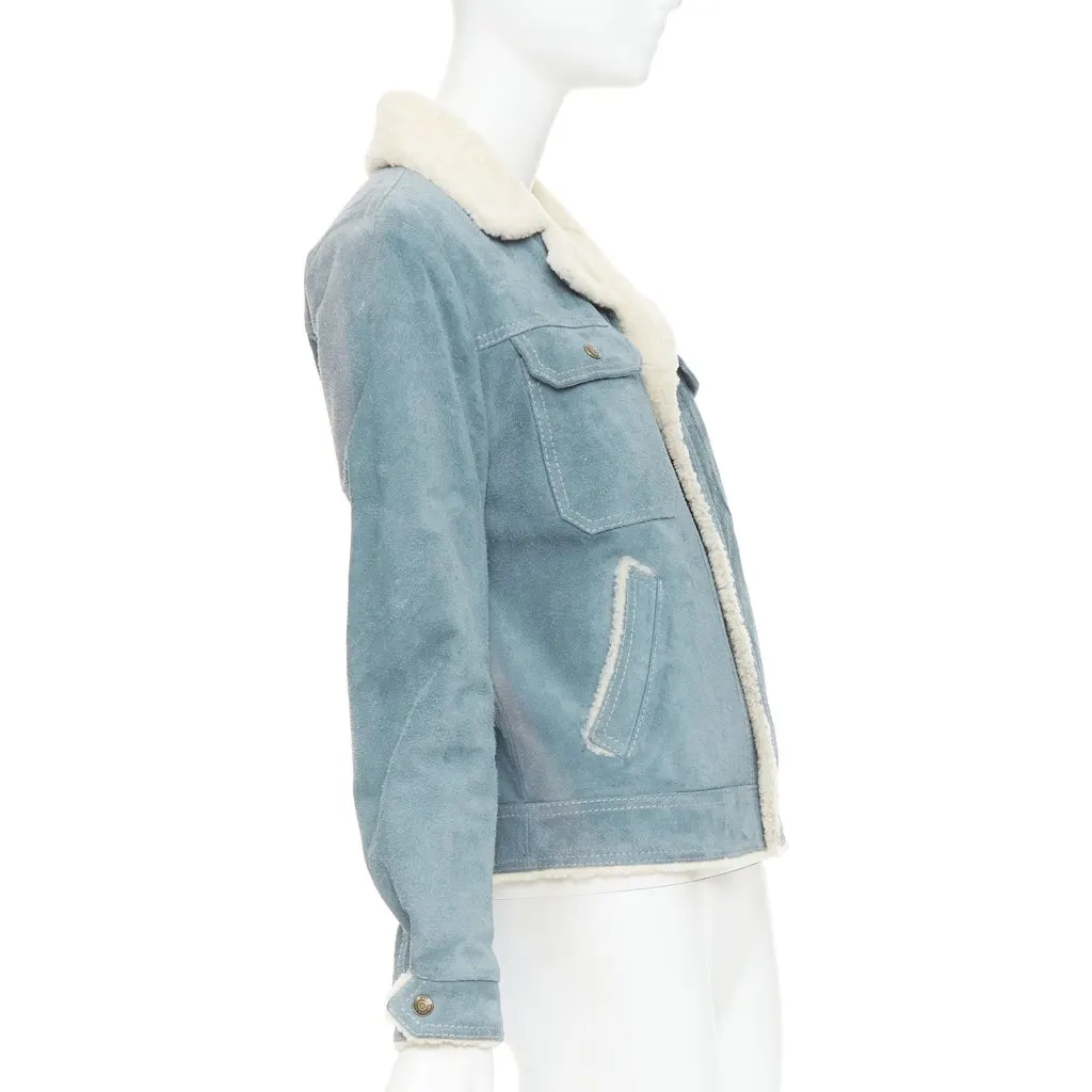 Saint Laurent Blue Suede Coat Blue Suede Fair - Model View