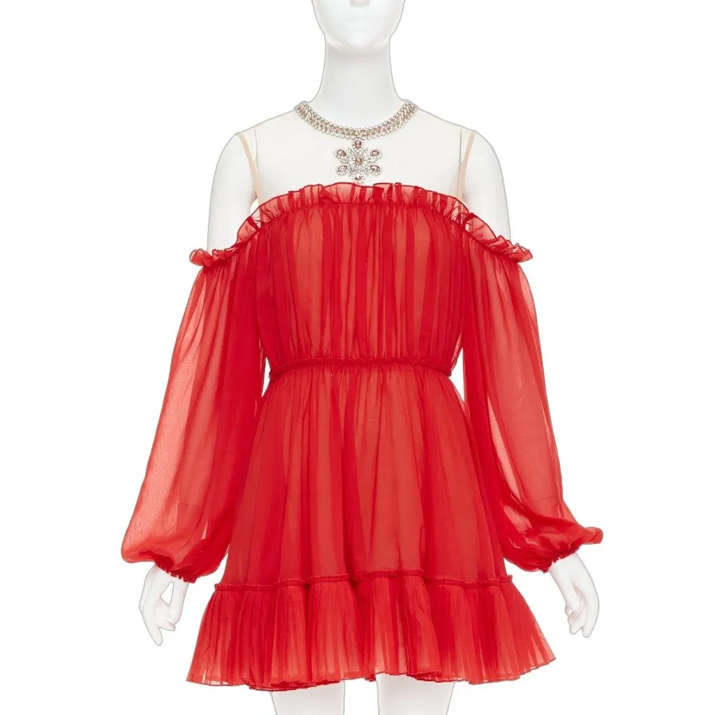 Giambattista Valli Red Polyester Dress Red Polyester Good - Front View
