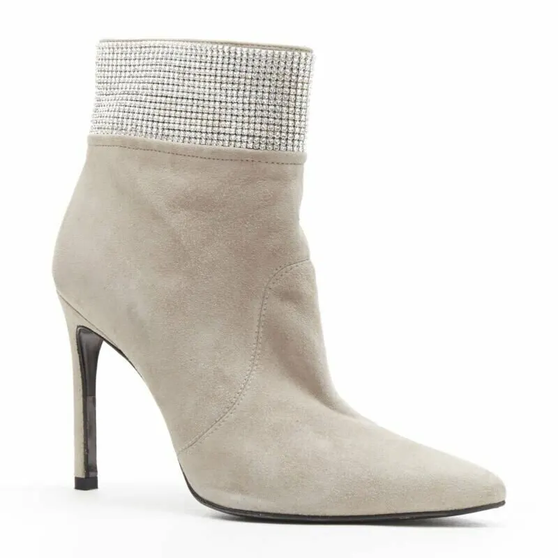 Stuart Weitzman Fossil Crystal Bootie Grey Suede Good - Back View
