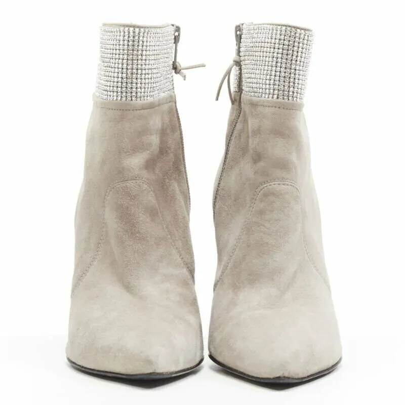 Stuart Weitzman Fossil Crystal Bootie Grey Suede Good - Inside View