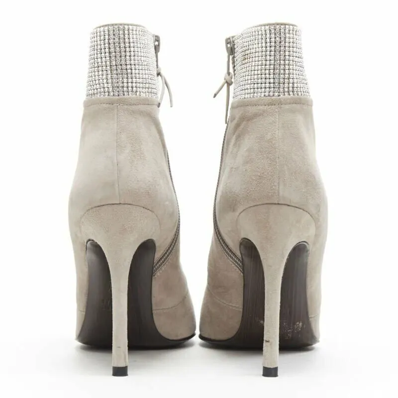 Stuart Weitzman Fossil Crystal Bootie Grey Suede Good - Box View