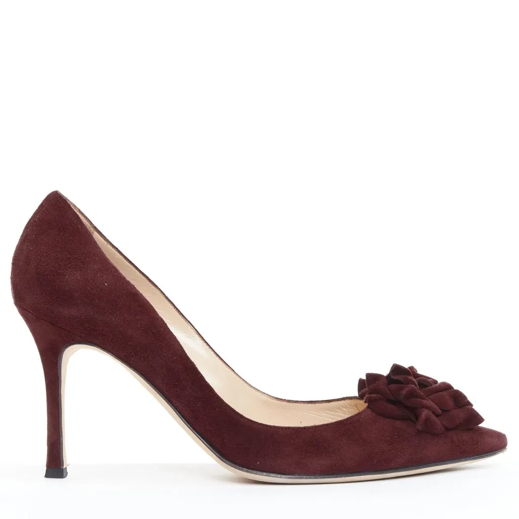 Manolo Blahnik Lisa Burgundy Suede Good - Front View