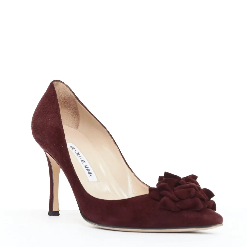 Manolo Blahnik Lisa Burgundy Suede Good - Back View