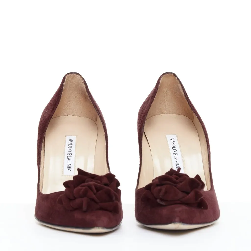 Manolo Blahnik Lisa Burgundy Suede Good - Inside View