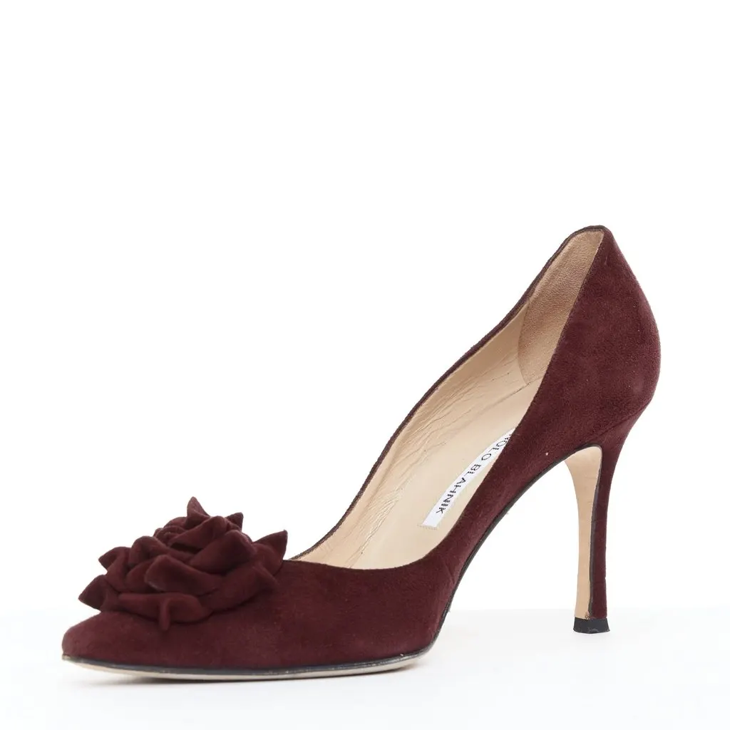 Manolo Blahnik Lisa Burgundy Suede Good - Model View