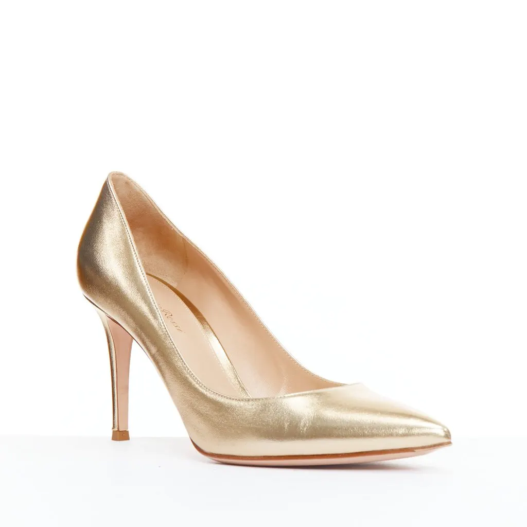 Gianvito Rossi Gold Pointy Pumps Gold Leather Good - Back View
