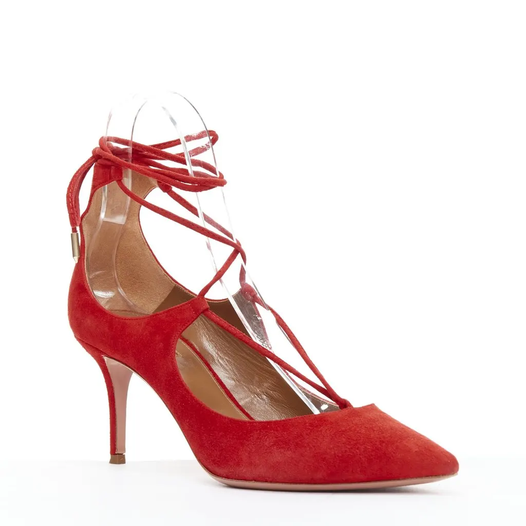Aquazzura Christy 75 Red Suede Very good - Back View