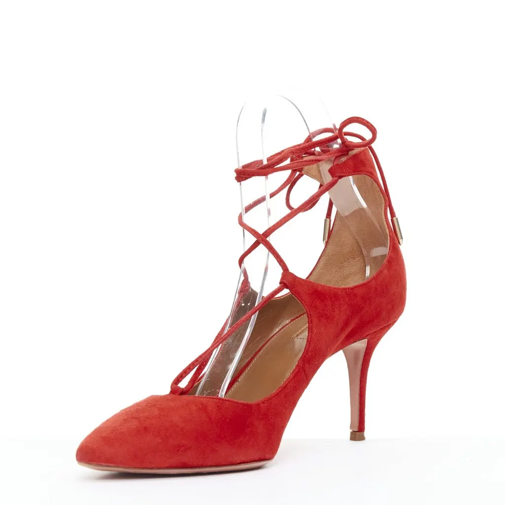 Aquazzura Christy 75 Red Suede Very good - Model View