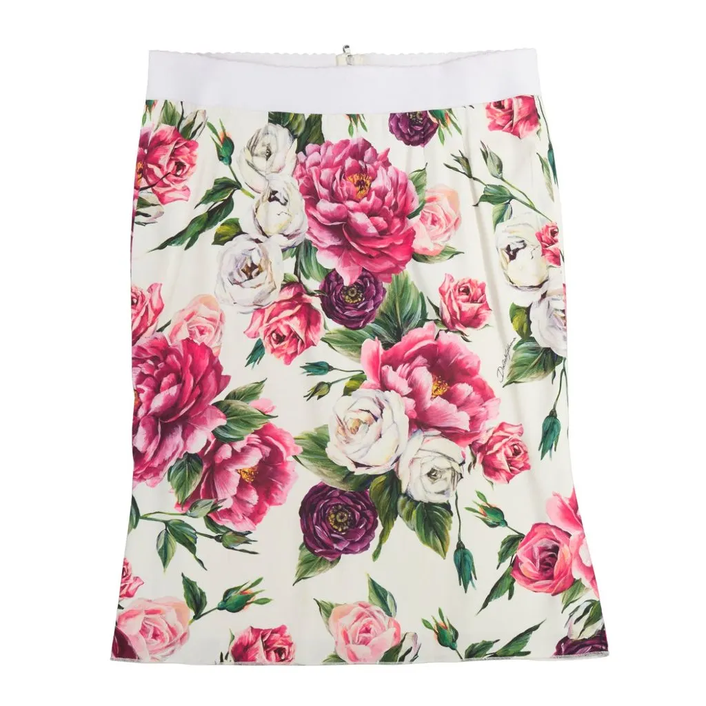 Dolce & Gabbana Floral Elastic Skirt Beige Viscose Fair - Front View