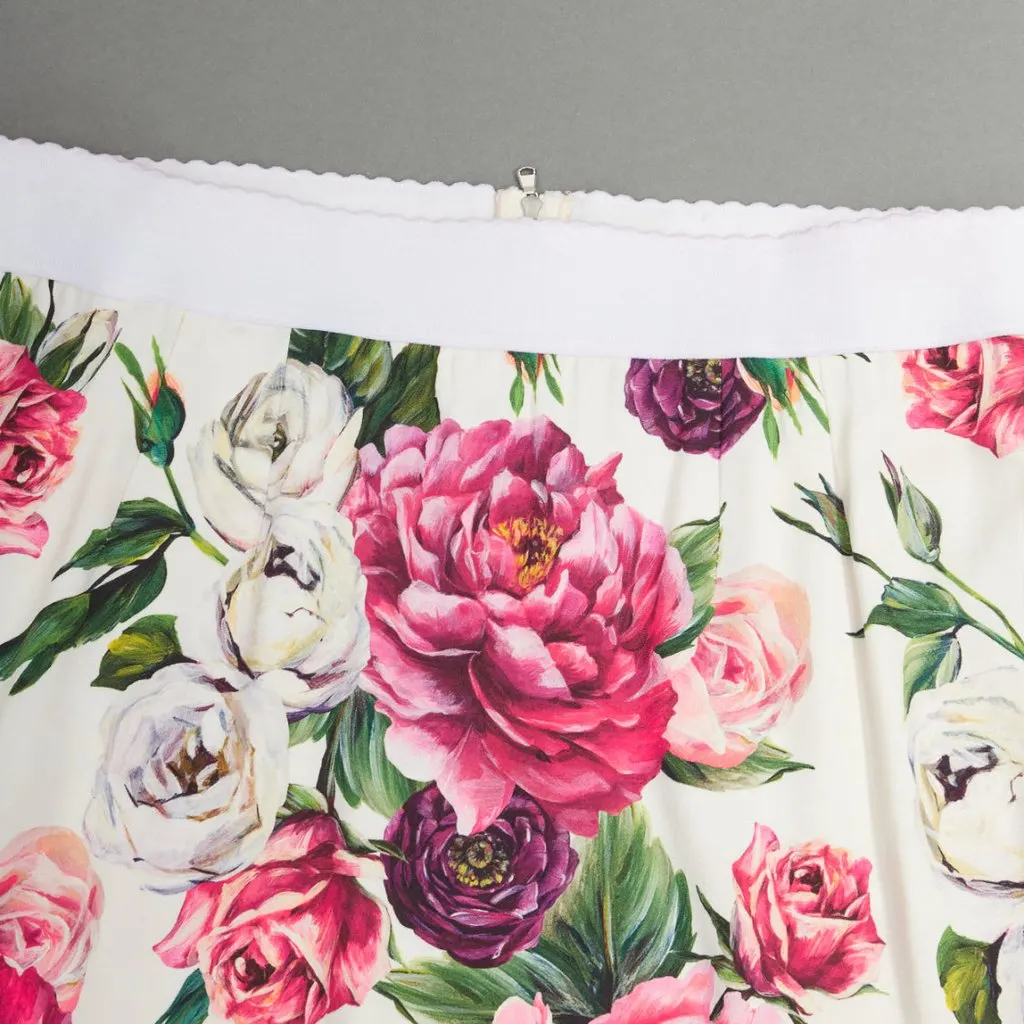 Dolce & Gabbana Floral Elastic Skirt Beige Viscose Fair - Back View