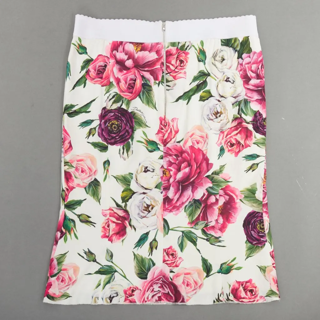Dolce & Gabbana Floral Elastic Skirt Beige Viscose Fair - Model View