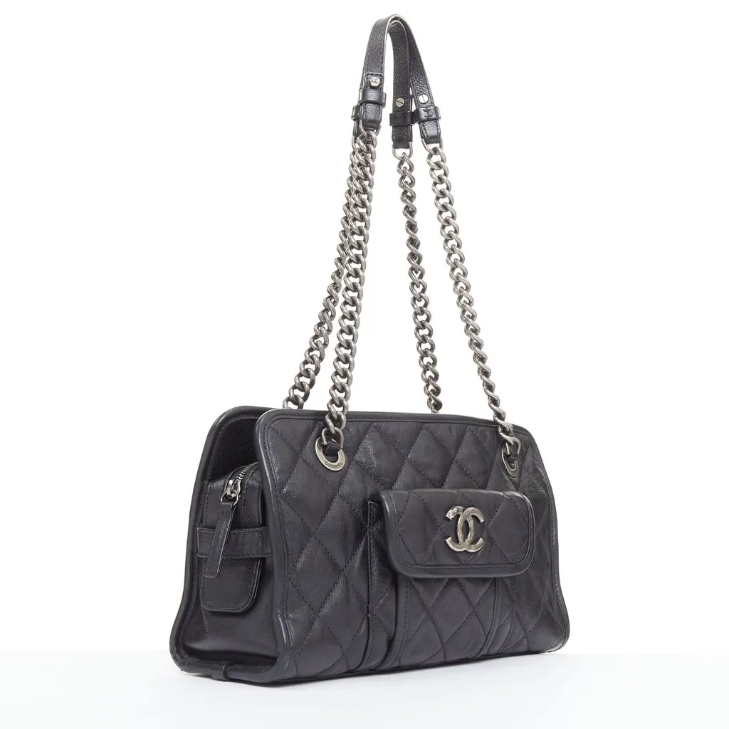 Chanel Calfskin Quilted Small Casual Riviera Zip Shoulder Bag Black Leather Good - Inside View