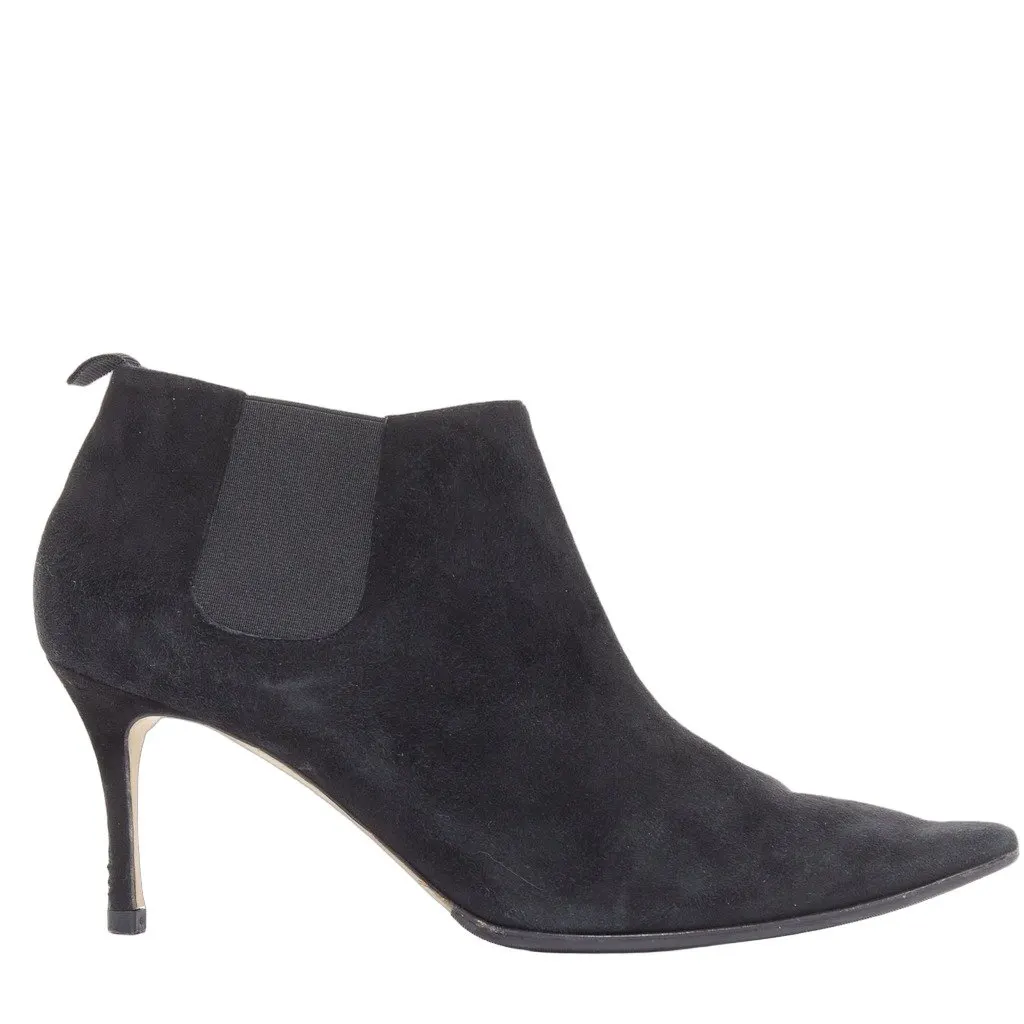 Manolo Blahnik Black Suede Boots Black Suede Fair - Front View
