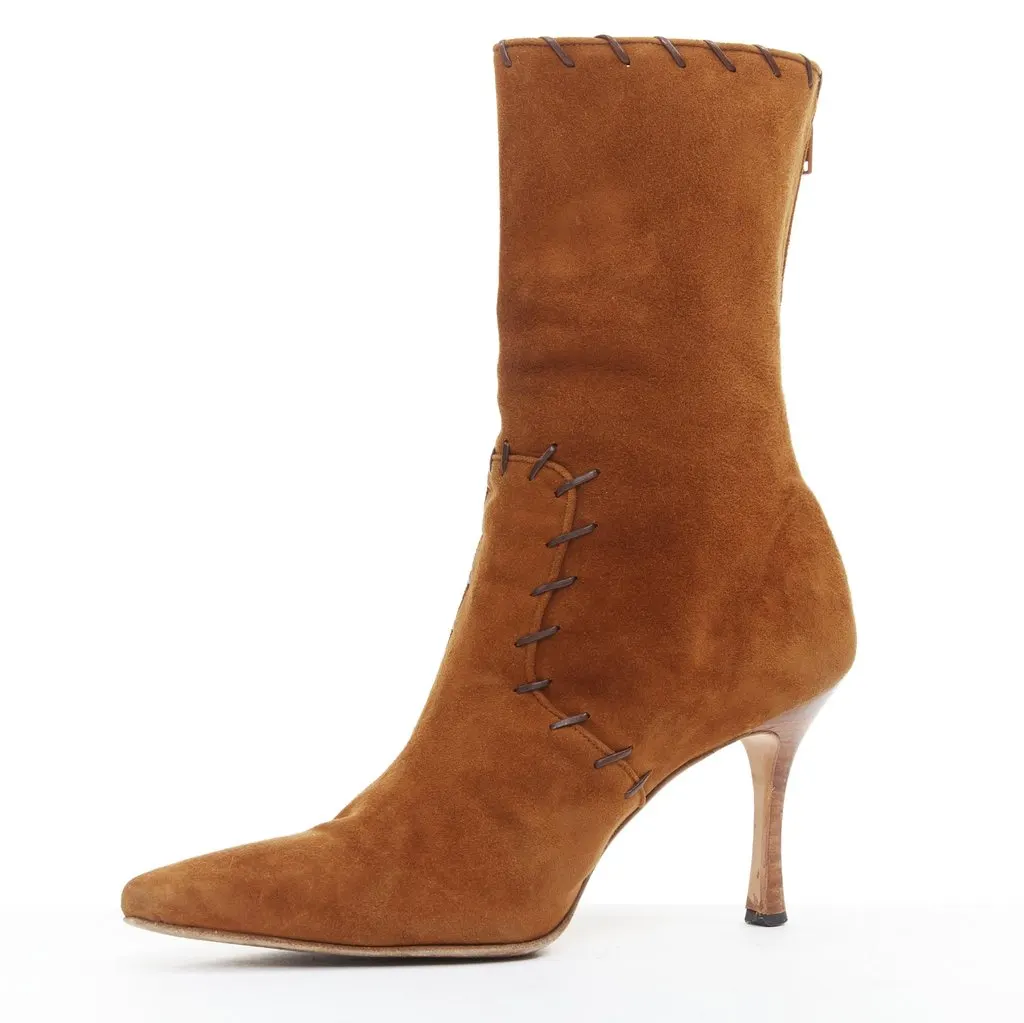 Manolo Blahnik Brown Suede Boots Brown Suede Fair - Model View