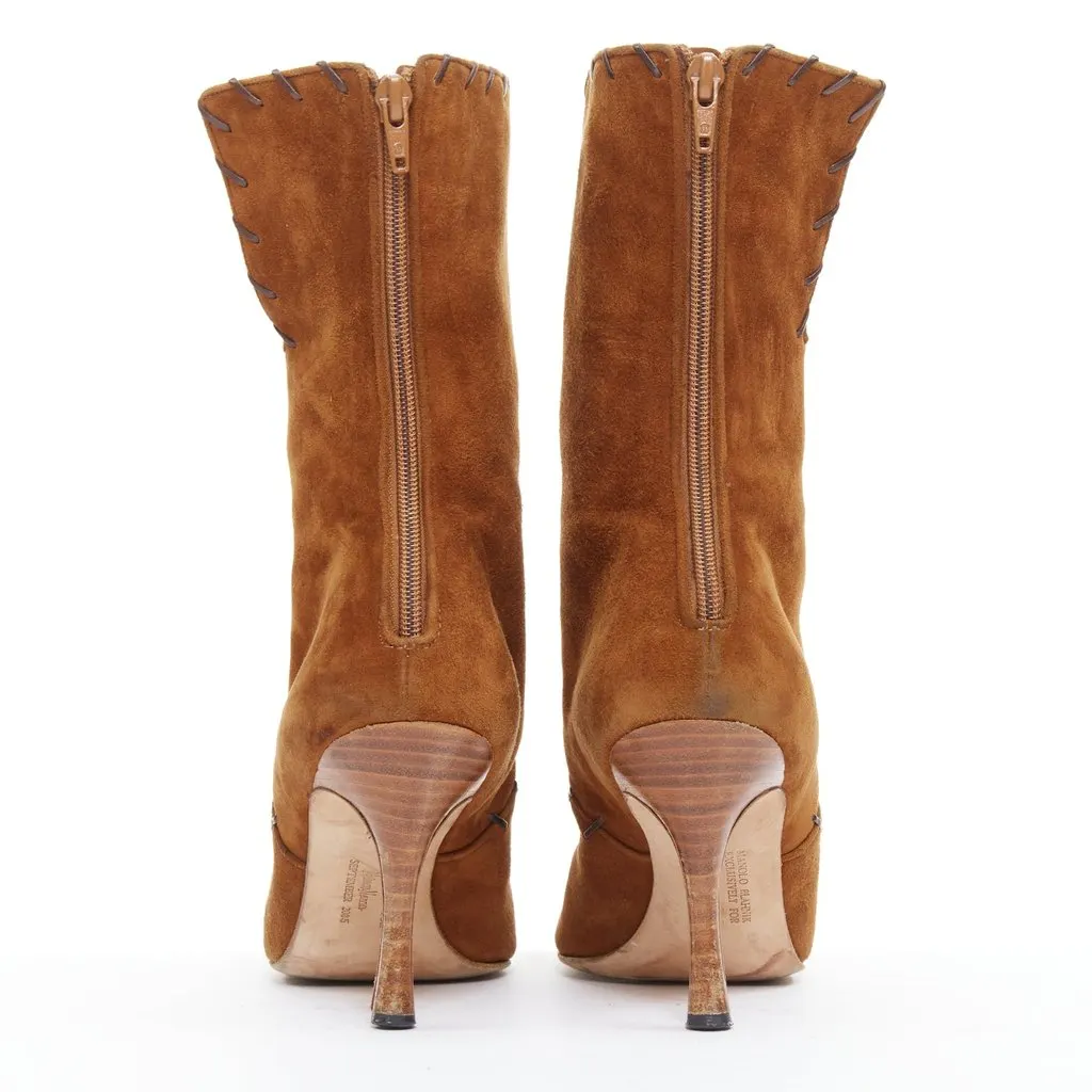 Manolo Blahnik Brown Suede Boots Brown Suede Fair - Box View
