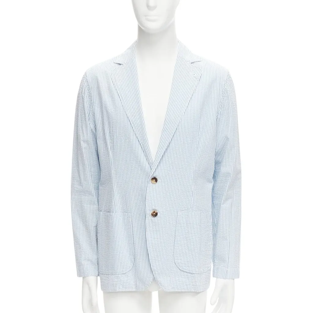 Lardini Stripe Button Blazer Blue Cotton Good - Front View