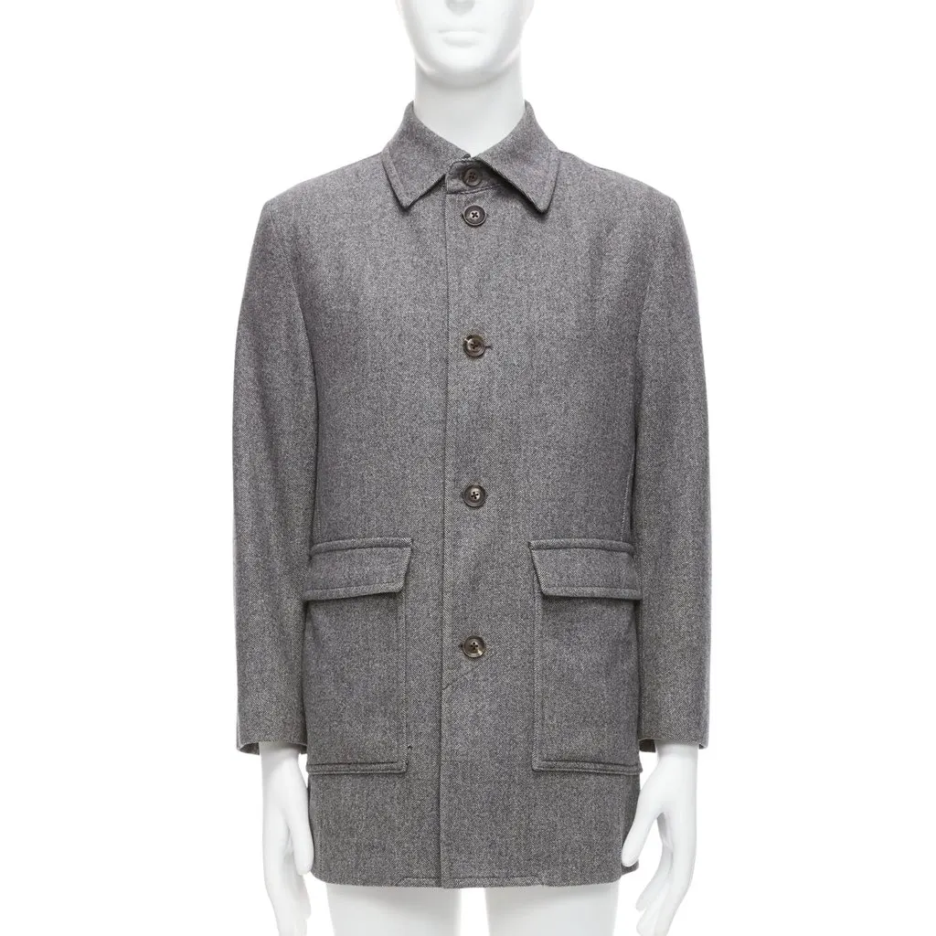 Lanvin Grey Herringbone Overcoat Grey Wool Very good - Front View