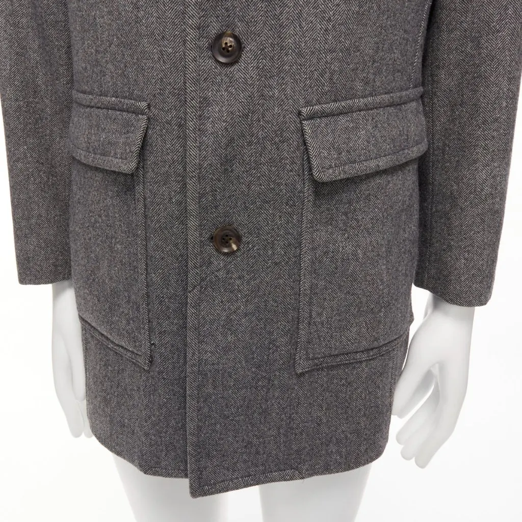 Lanvin Grey Herringbone Overcoat Grey Wool Very good - Back View