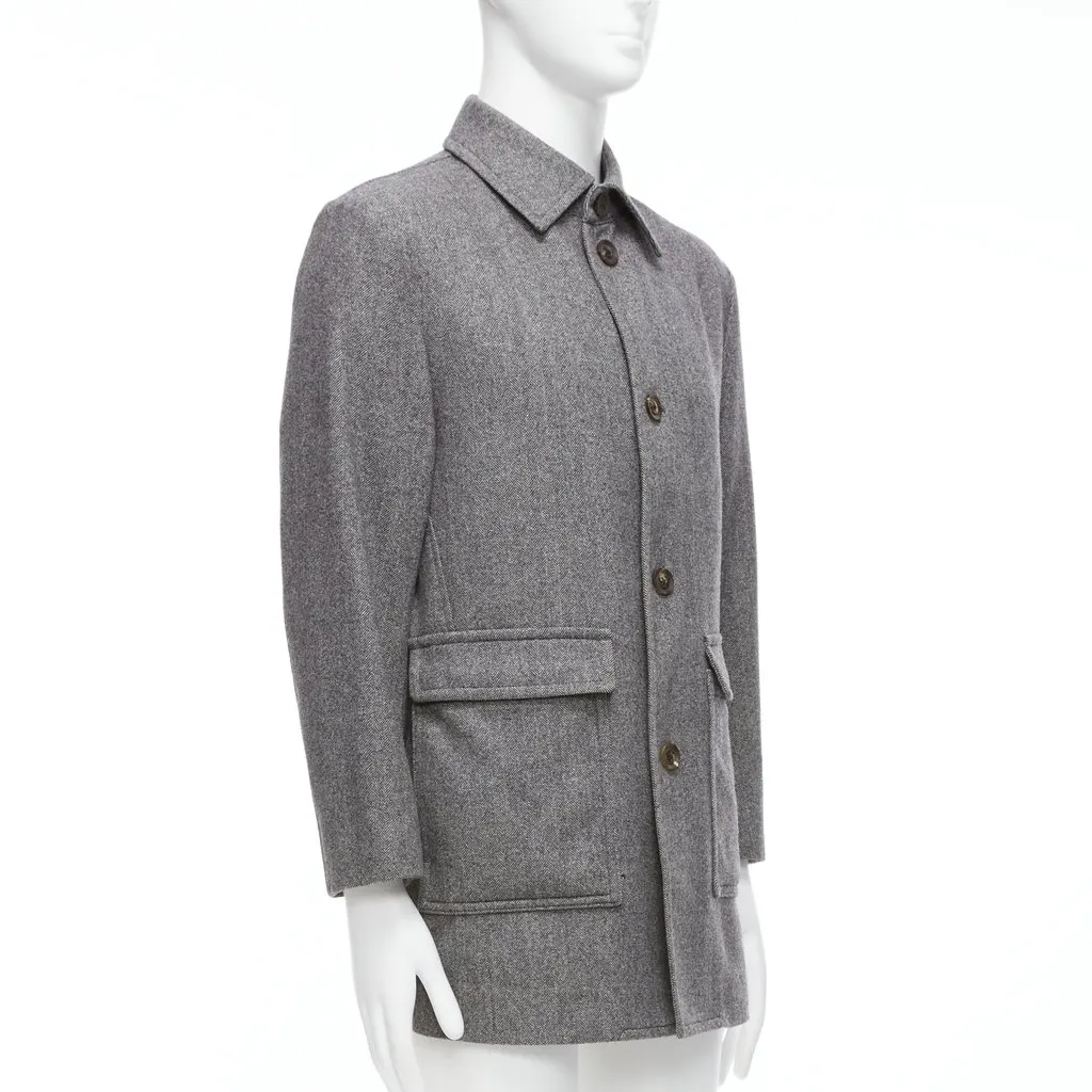 Lanvin Grey Herringbone Overcoat Grey Wool Very good - Inside View