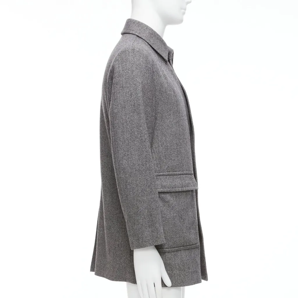 Lanvin Grey Herringbone Overcoat Grey Wool Very good - Model View