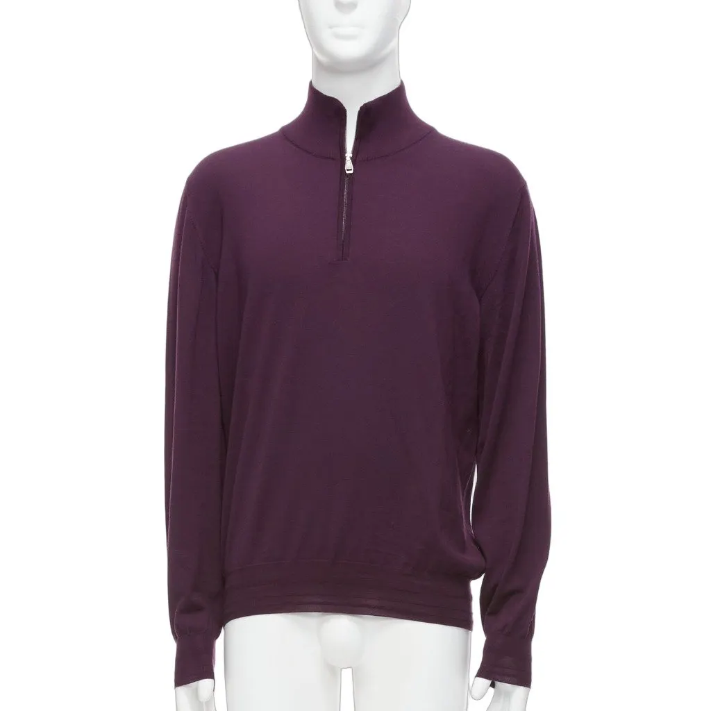 Brioni Purple Silk Sweater Purple Wool Good - Front View