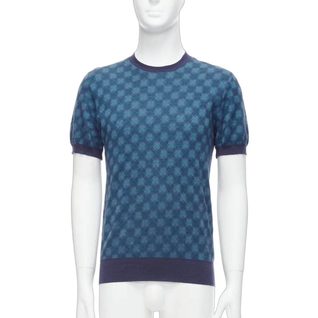 Brioni Diagonal Check Sweater Blue Silk Fair - Front View