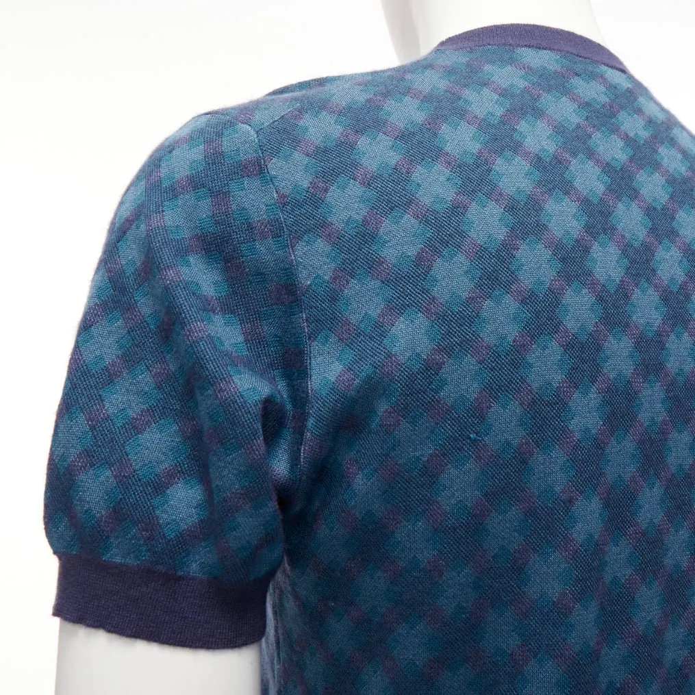 Brioni Diagonal Check Sweater Blue Silk Fair - Back View