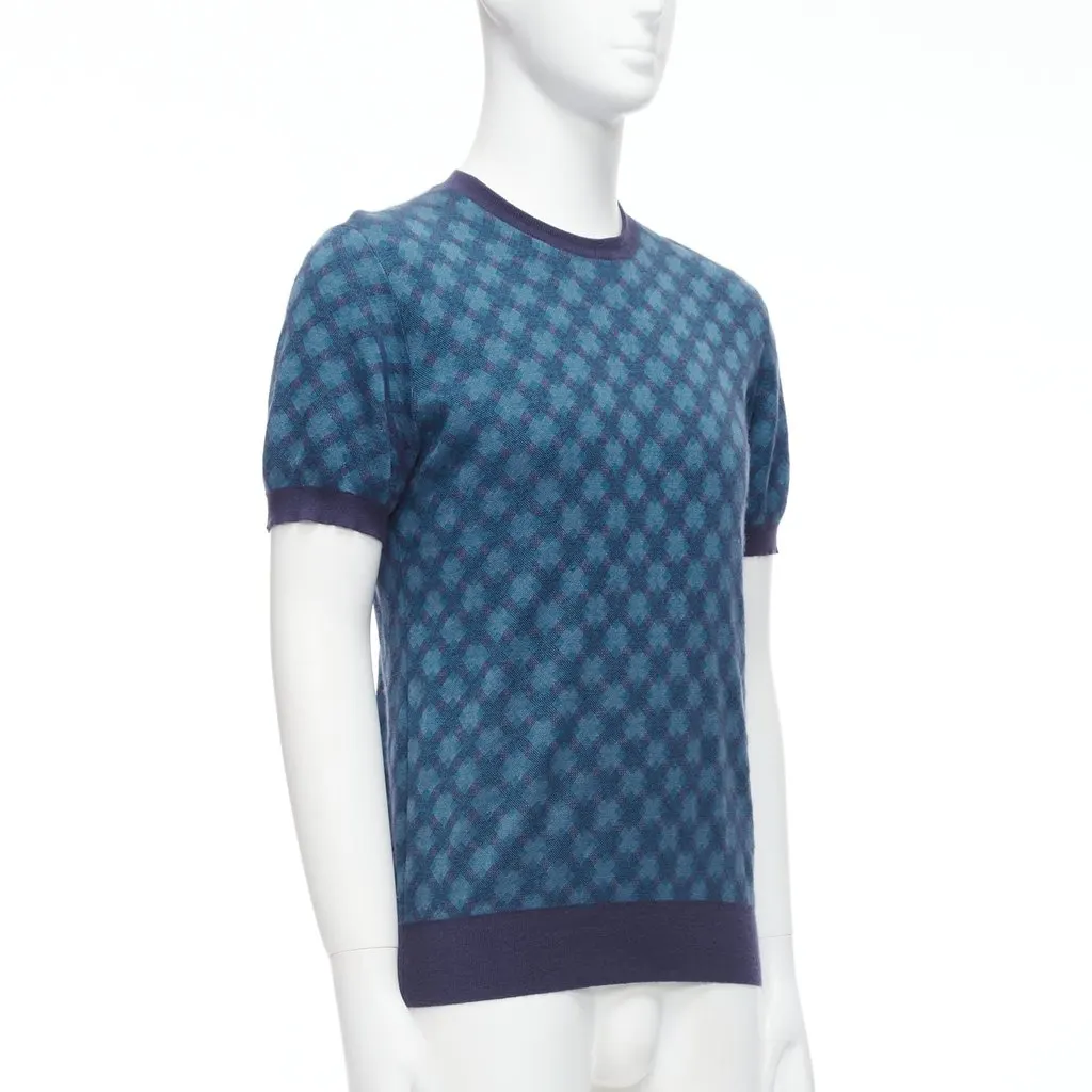 Brioni Diagonal Check Sweater Blue Silk Fair - Inside View