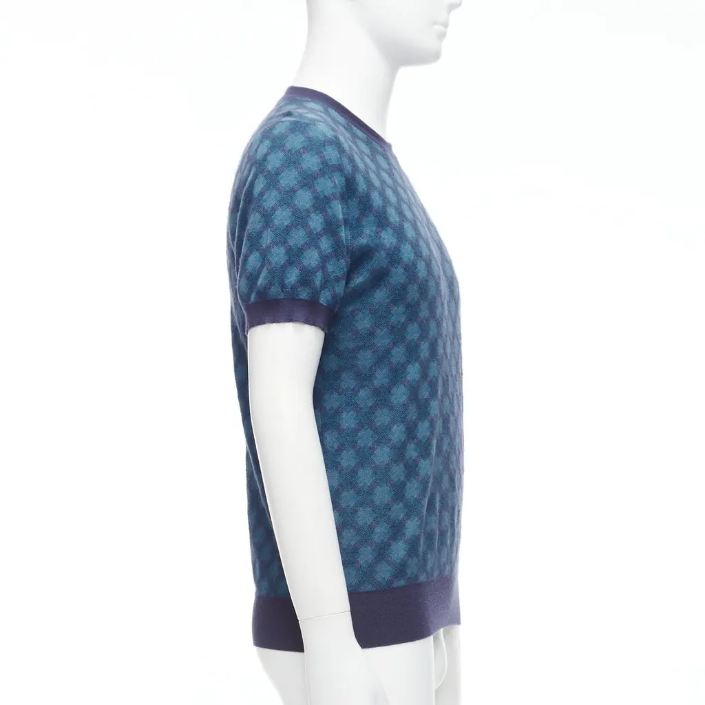 Brioni Diagonal Check Sweater Blue Silk Fair - Model View
