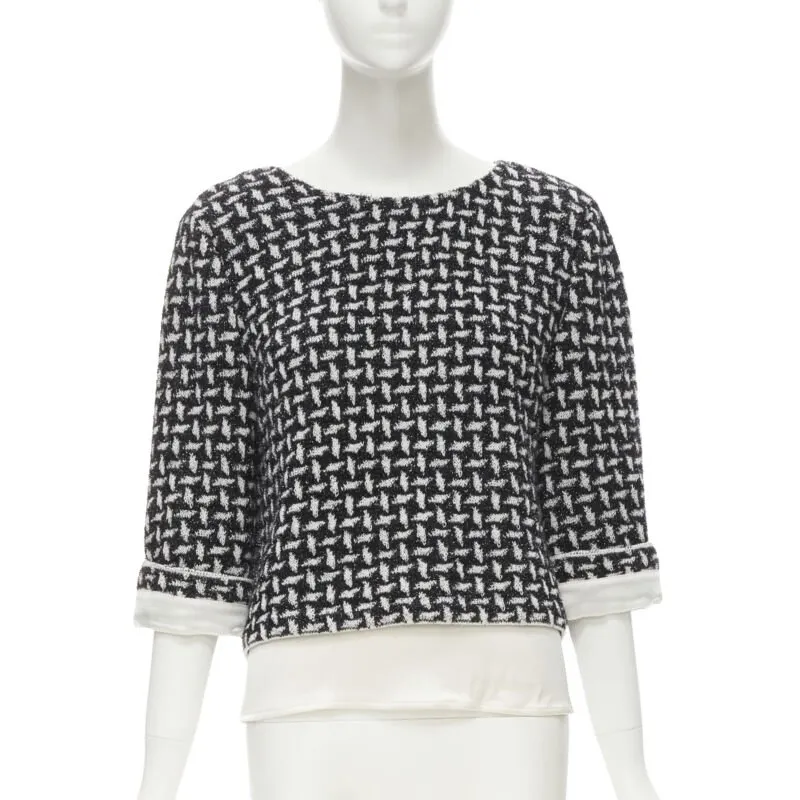 ST JOHN Crystal Layered Top Black Tweed Never worn - Front View