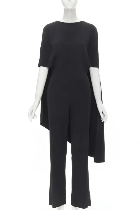 ESTEBAN CORTAZAR Open Back Cape Jumpsuit Black Viscose Good - Front View