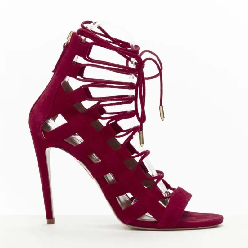 Aquazzura Lace Up Sandals Red Suede Very good - Front View
