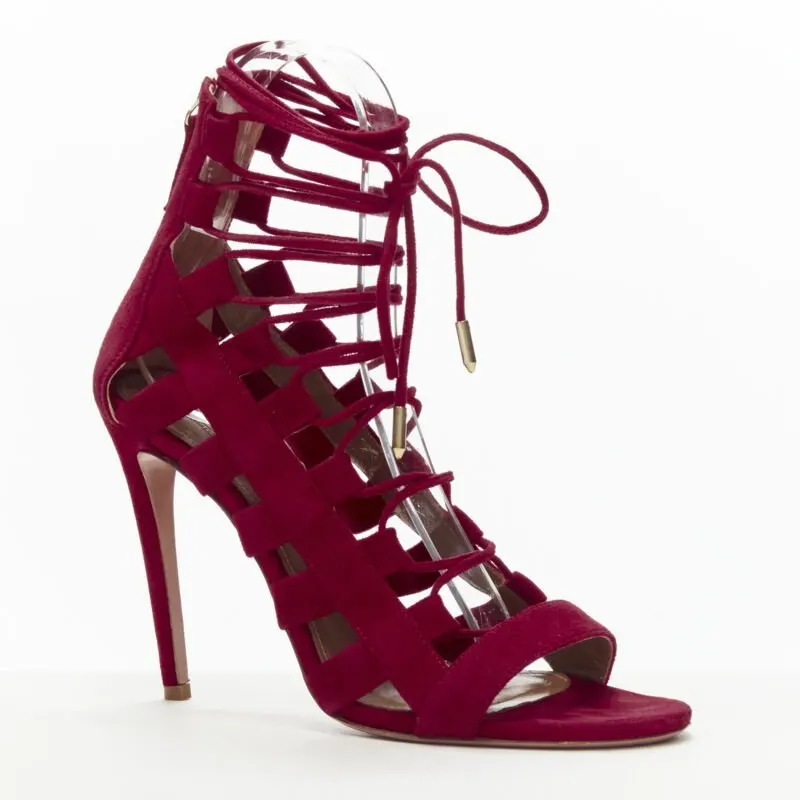 Aquazzura Lace Up Sandals Red Suede Very good - Back View