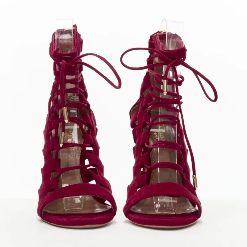 Aquazzura Lace Up Sandals Red Suede Very good - Inside View