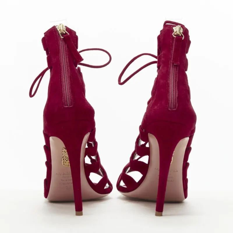 Aquazzura Lace Up Sandals Red Suede Very good - Box View