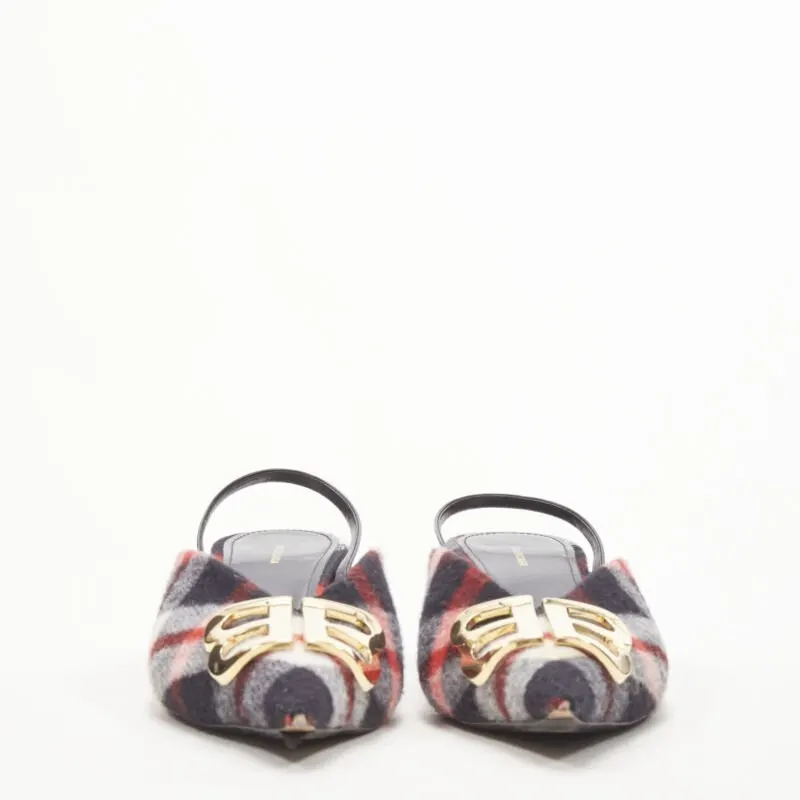 Balenciaga Plaid Wool Sling Pumps Red Polyester Very good - Inside View