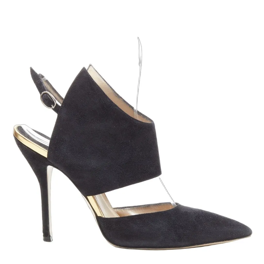 Paul Andrew Winged D'Orsay Pumps Black Suede Good - Front View