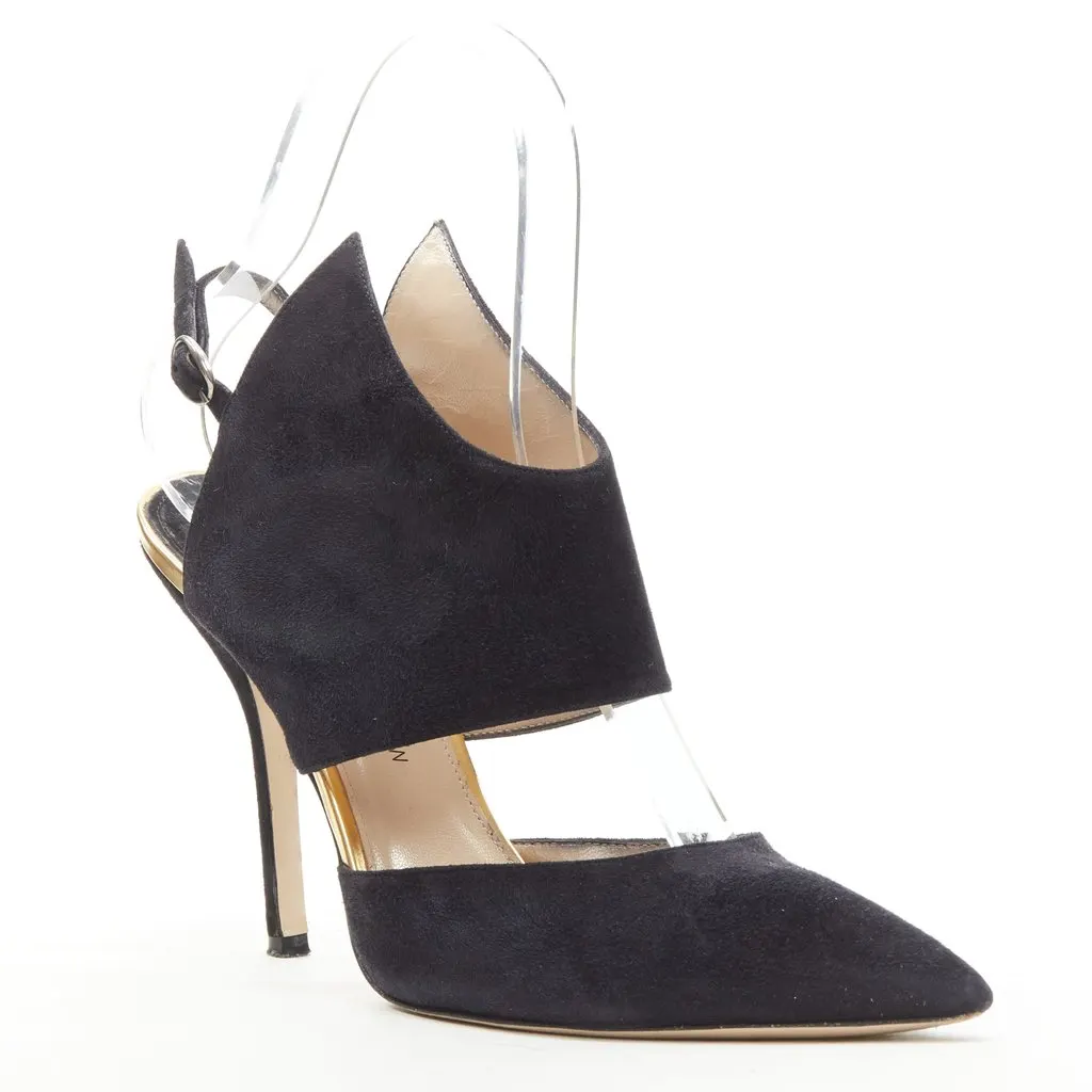 Paul Andrew Winged D'Orsay Pumps Black Suede Good - Back View