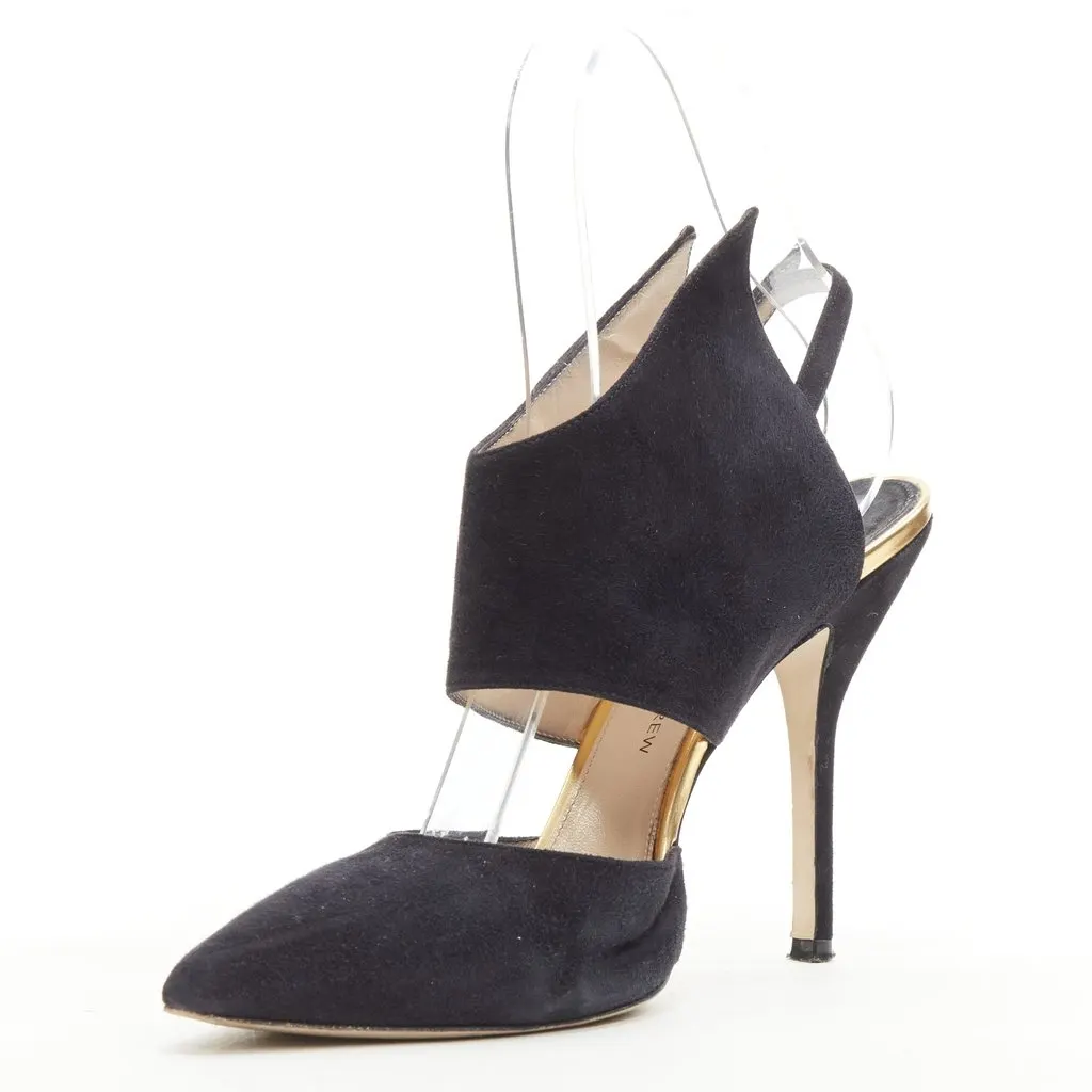 Paul Andrew Winged D'Orsay Pumps Black Suede Good - Inside View