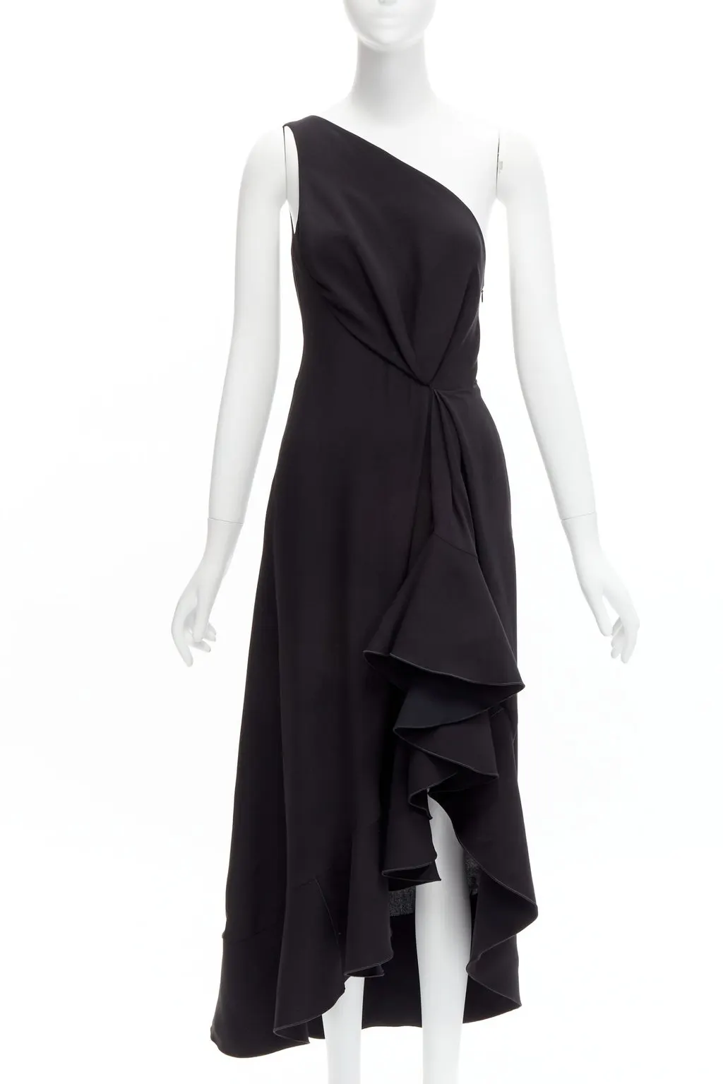 Dion Lee Drape Ruffle Dress Black Silk Never worn - Front View