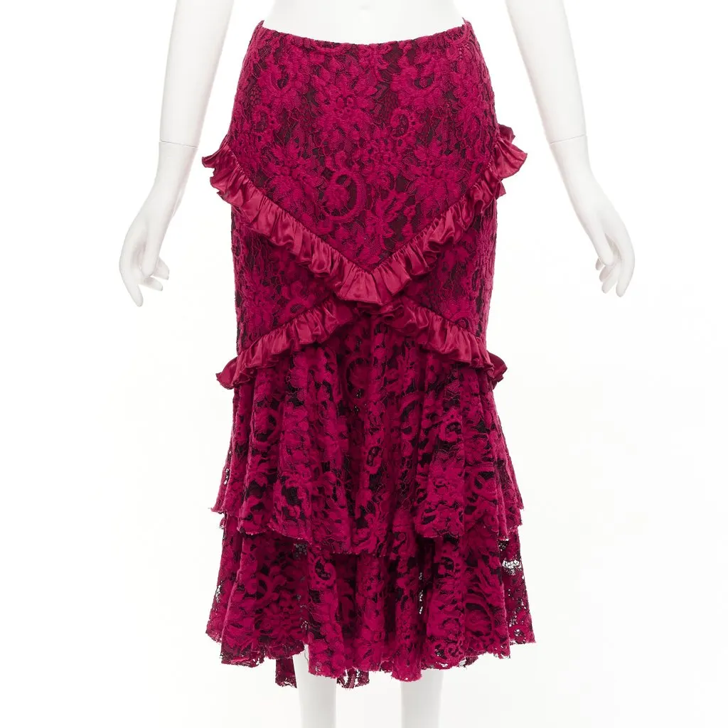Romance Was Born Lace Ruffle Skirt Red Cotton Never worn - Front View