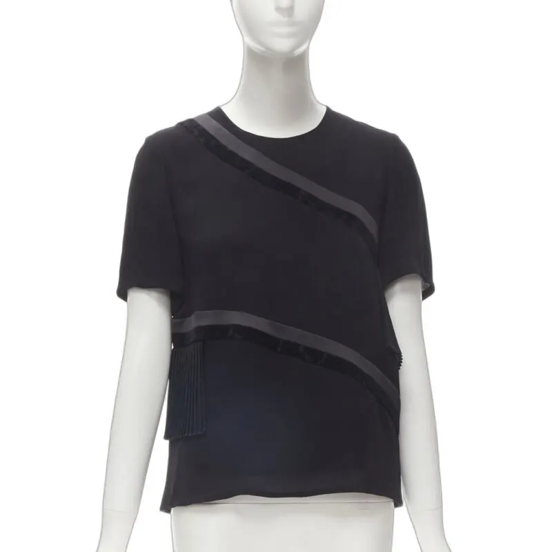 Rhie Velvet Ruffle Top Black Viscose Never worn - Front View