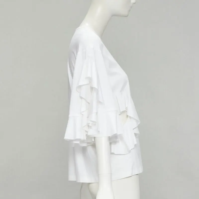 Ellery Cut Out Ruffle Tee White Cotton Never worn - Model View