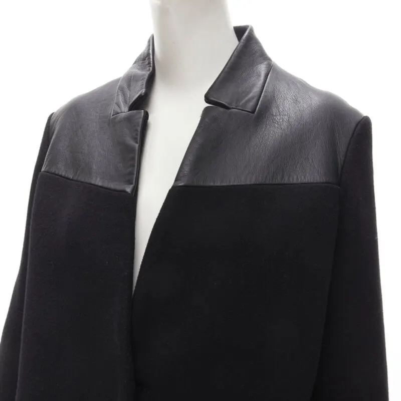 Maje Black Leather Trim Coat Black Wool Very good - Back View