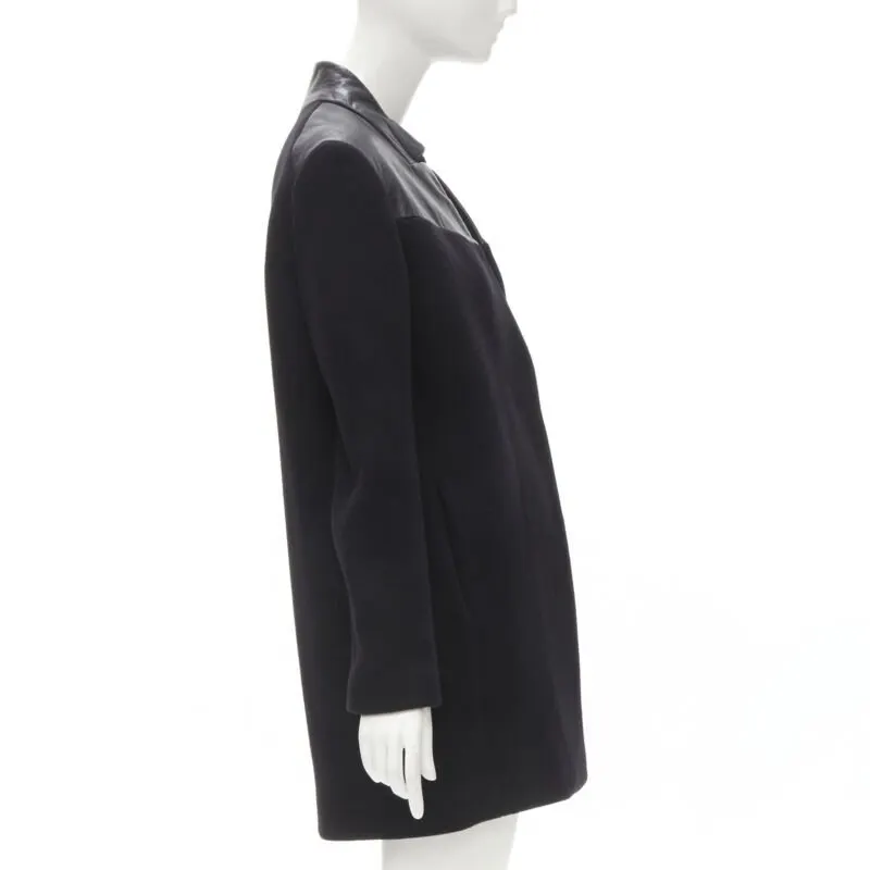 Maje Black Leather Trim Coat Black Wool Very good - Box View