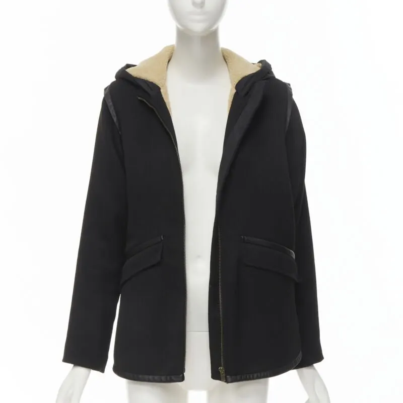 Maje Black Shearling Flared Coat Black Polyester Never worn - Inside View