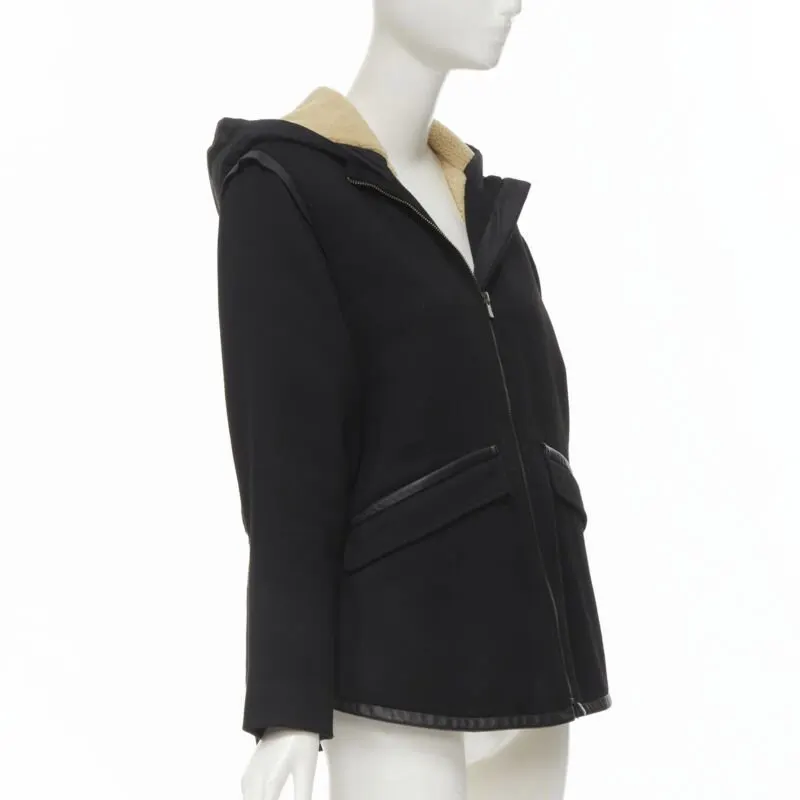 Maje Black Shearling Flared Coat Black Polyester Never worn - Model View