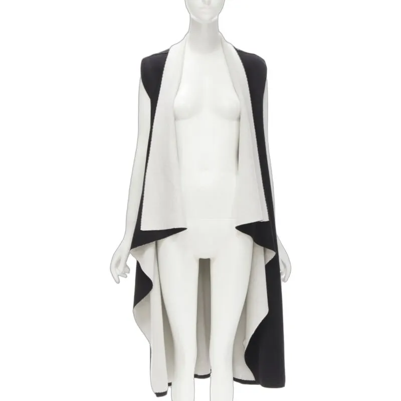 Alice & Olivia Black Waterfall Long Vest Black Wool Never worn - Front View