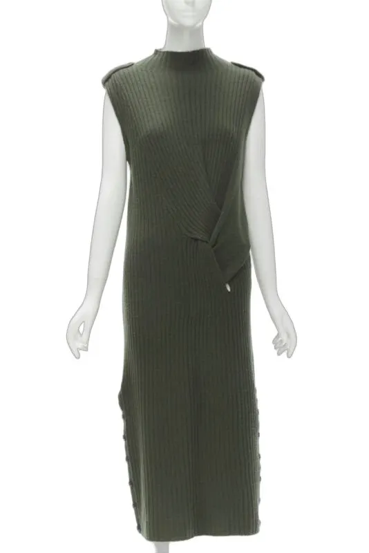 Rag & Bone Button Side Dress Green Wool Never worn - Front View